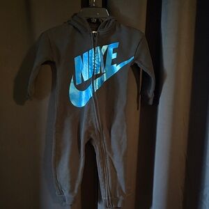 Nike Black One-Piece Footie with Bright Blue Logo